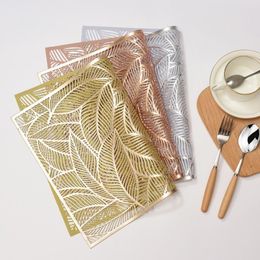 gold placemats UK - Mats & Pads Placemat For Dining Table Coasters Gold Stamp Leaf Simulation Plant Pvc Cup Coffee