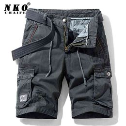 CHAIFENKO Summer Cotton Cargo Shorts Men Casual Multi-Pocket Military Pants Loose Work Army Tactical 210716