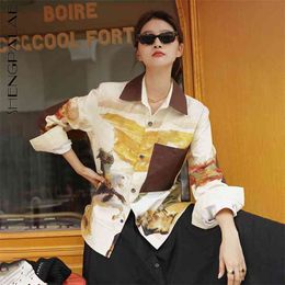 Printed Blouse Women's Spring Lapel Single Breasted Large Size Long Sleeve Fashion Female Shirt Tops 5A1168 210427