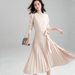 JZMYY new fashion dress with coat, long skirt, over the knee, long-sleeved knitted bottoming skirt, slim temperament female 210412