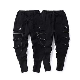 Fashion Drawstring casual men high quality Joggers black Sweatpants Ribbon Hip Hop Men streetwear Trousers Cross-pants 210715