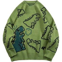 Sweater Men Harajuku Fashion Knitted Hip Hop Streetwear Dinosaur Cartoon Pullover Oversize Casual Couple O-Neck Vintage Sweaters 211109