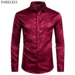 Mens Stylish Floral Dress Shirts Brand Slim Fit Long Sleeve Shirt Men Wedding Party Club Social Shirt Chemise Homme 2XL 210522