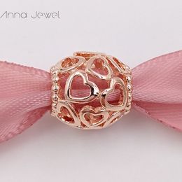 solid gold heart bracelets UK - No color fade off Solid Rose Gold Open Your Heart Filigree Pandora Charms for Bracelets DIY Jewlery Making Loose Beads Silver Jewelry wholesale 780964