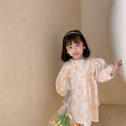 2021 Spring Summer Baby Girl Floral Dress Korean style Girls Sweet Long Sleeve Princess Dress Clothes Q0716