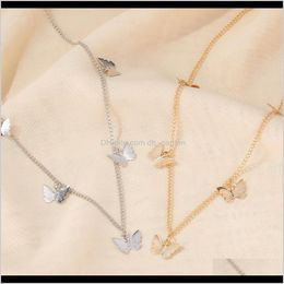 & Pendants Drop Delivery 2021 Cute 5 Butterfly Choker Necklaces Alloy Chain Necklace Sier Gold Chokers Jewellery For Girls B0Tc2