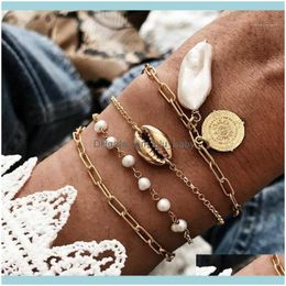 Charm Jewelrycharm Bracelets 4 Pcs/Set Fashion Gold Colour Imitation Pearls Alloy Shell For Women Jewellery Hand Chains Bracelet1 Drop Delivery