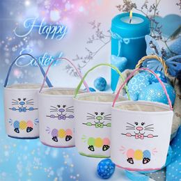 24*23cm Easter Bunny Basket Festive Rabbit Face Design Tote Bag Kids Eggs Hunting Candy Gifts Carry Bucket Festival Party Decor