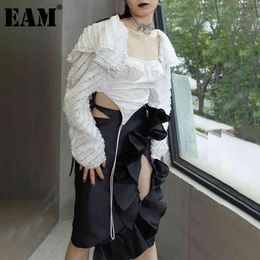 [EAM] High Waist Black Irregular Hollow Out Personality Half-body Skirt Women Fashion Spring Summer 1DD8651 21512