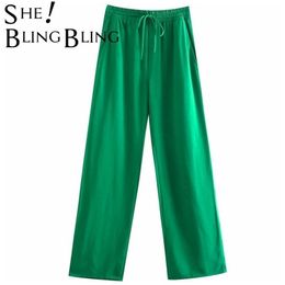 SheBlingBling Za Woman Traf Pants Fashion Long Trousers Drawstring High Waist Wide Leg Ankle Length Pant Female 2 Pie Suits 210915