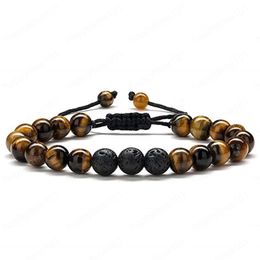 Tiger Eye Bracelet Gifts Adjustable Lava Rock Stone Essential Oil Diffuser Bracelet Braided Rope Stone Yoga Beads Bracelets