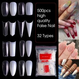 500 unids / Paquete Natural / Transparente Ballerina Falso Nail French Fake  S Tips S Manicure Acrylic Art Tools 32 Tipos