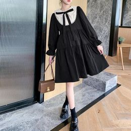 Casual Dresses HOUZHOU Kawaii Vintage Dress Woman Autum 2021 Elegant Midi Sweet Cute Puff Sleeve Preppy Style Lolita Outfits Streetwear
