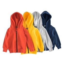 Autumn Winter Baby Hoodie Clothes Kids Boys Girls Zipper Villus Solid Simplified Coat Sweatshirt Clothing 211110