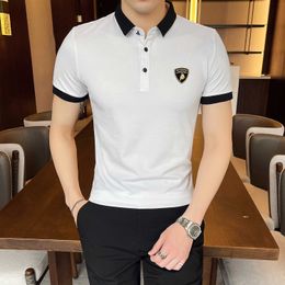 Summer POLO Shirs Men Fashion Short Sleeve POLO Shirts Slim Fit Business Casual Tops Turndown Collar Male Clothing M-4XL 210527