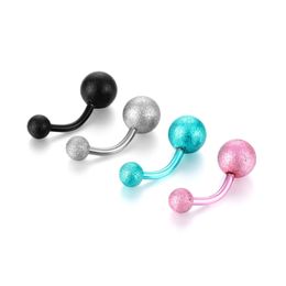 14G Frosted Stainless Steel Belly Button Ring Colourful Ball Navel Rings Barbell for Men Women Body Piercing