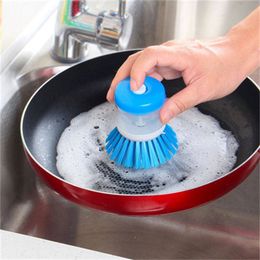 Dispensing Detergent Addition Scrubber Pot Dish Bowl Brush Kitchen Sink Pot Bowl Pan Scrubber Cleaning Gadget Tool Bathroom Color random