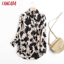 Tangada Women Retro Leopard Print Chiffon Shirt Loose Blouse Long Sleeve Chic Female Tops BC38 210609