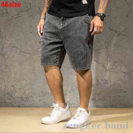 Men's plus size denim shorts loose five-point pants summer stretch fat guy pants large size pants black Grey H1210