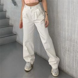 Autunno Baggy Jeans bianchi Donna Vita alta Coreano Indie Estetica Pantaloni cargo in cotone Abiti vintage Pantaloni Kobieta Spodnie 210708