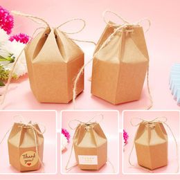 Gift Wrap 20/50/100pcs Creative Kraft Paper Candy Boxes Lantern Hexagon Shape Wedding Favors Cake Packaging Dragee Bonbonniere