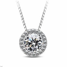 Crystal Womens Necklaces Pendant full diamond round zircon bridal Jewellery gift collarbone chain gold silver plated