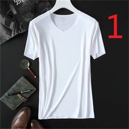 Men's short-sleeved t-shirt ice silk trend Korean Slim summer striped half sleeve 210420