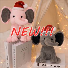 2 Colours Kids Elephant Pluh Toys With Christmas Hat Soft Pillow Stuffed Cartoon Animals Dolls Kids Sleeping Back Cushion Children Birthday Gift Tiktok DHL Fast