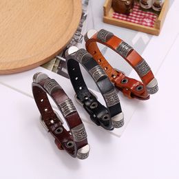 Punk Jewellery Vintage woven cowhide Bracelet chain cross-border new Personalised men's Oval rivet leather armband