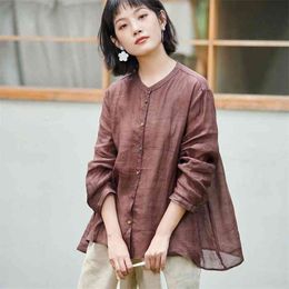 Spring Autumn Arts Style Women Long Sleeve Loose Shirts Solid Cotton Linen Vintage Blouse Femme Casual Tops M255 210512