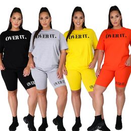Summer 2 Piece Sets Outfits Casual Crop Top and Shorts Plus Size Joggers Sweat Suits Tracksuit Wholesale Drop 210721