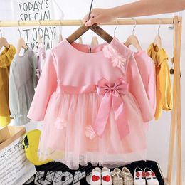 2020 Autumn Princess Baby Girl Dress Clothes Floral Birthday Baptism Wedding Dresses for 0-2y Newborn Clothes Vestidos Q0716