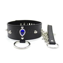 Bondage Sapphire Accessory Artificial/PU Leather Short Necklace O-Ring Pendant Inlaid Neck Collar