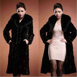 Autumn and winter imitation fur fashion versatile women's imitation rabbit hair coat fur collar slim middle and long coat 211207