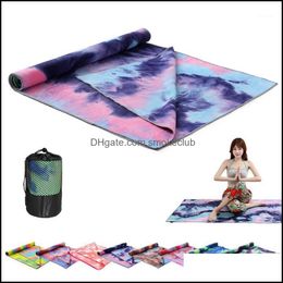 Blankets Supplies Sports & Outdoors 183*63Cm Mat Print Quick Dry Non-Slip Foldable Yoga Towel Fitness Blanket With Mesh Bag For Pilates Gym