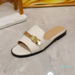 2021 new Leisure women chain slippers slides sandals woman Genuine Leather sandal shoes fashion summer ladies flat non slip slide Slippers