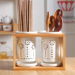 Storage Bottles & Jars Household Ceramic Porcelain Chopsticks Rack Porous Drain Holder Shovel Spoon Knife Fork Box Kitchen