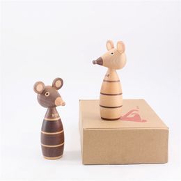 Wooden ornaments couple mouse creative home decoration porch puppet coffee shop decorative arts and crafts gift 210811