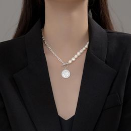 Pendant Necklaces 100% 925 Sterling Silver Natural Freshwater Pearl Necklace Asymmetrical Chain Round Clavicle Jewellery For Women