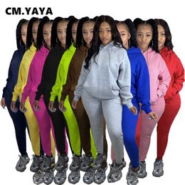 CM.YAYA Active Sweatsuit Two 2Piece Set for Women Winter Fitness Outfit Fleece Pullover Hoodies +Jogger Pants Matching Tracksuit 211105