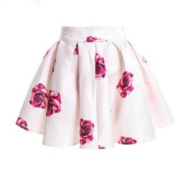 Fashion European Style Casual Pleated Skirt Vintage Rose Floral Print Women's Clothing Summer Sexy Party Beach Skirts