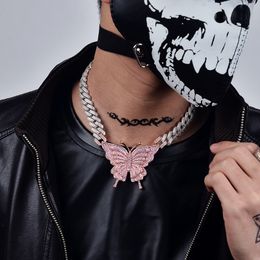 Fashion Trend 925 Silver Zircon Sparkle Butterfly Cuba Men's Hip Hop Necklace