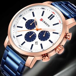 Curren Fashion Stainless Steel Watches Men Casual Sport Chronograph Quartz Wristwatches Male Clock Brand 2021 Q0524