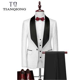 TIAN QIONG 3 Pec Suit Men 2020 Luxury Brand Wedding Suits for Men High Quality Tuxedos Flowers Print Male Suits Prom Stage Wear X0909