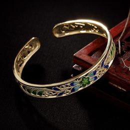 -Sterling Argent Cloisisonne artisanat artisanat Fleur creuse ouverte bracelets vintage bracelet ethnique bijoux fins pour les femmes bracelet