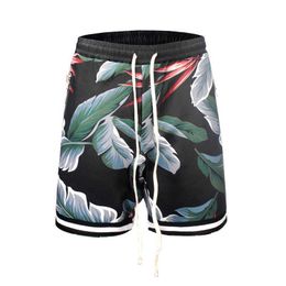 Men's Shorts Floral Plaid panel athletic zip shorts