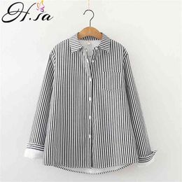 HSA Women Fleece Blouse and Spring Striped Thick Warm Blusa Vintage Chic Girls Shirts Harajuku Casual Tops Femme 210417
