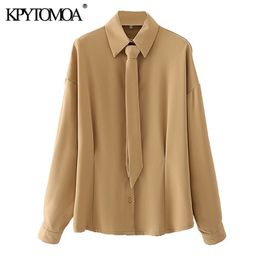 Women Fashion With Necktie Fitted Blouses Long Sleeve Button-up Female Shirts Blusas Chic Tops 210420