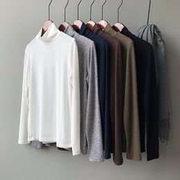 Slim High Neck T-Shirt Base Inner Sweater Temperament Long Sleeved Bottoming Shirt Women's Solid Colour All Match Top 210520
