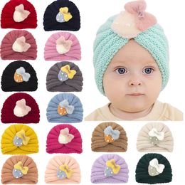 20pc/lot New Baby Kniited Turban Kids Girls Boys Autumn Winter Warm Knit Beanies Cap for Children Strawberry Bows Hat Headband